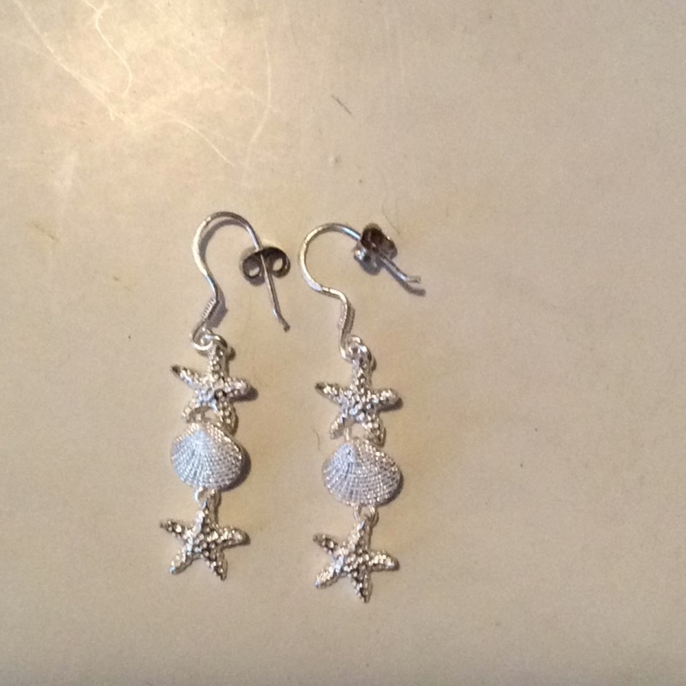 Silver Drop Seashell Earrings